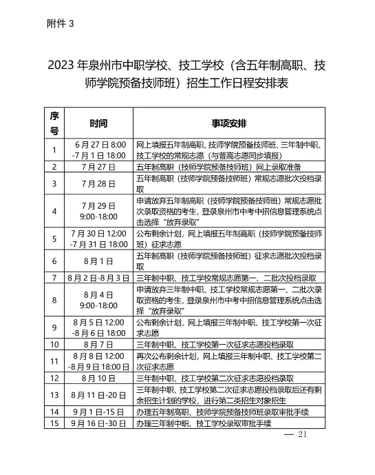 2023年泉州市中等職業學校和技工學校招生工作方案全文來了