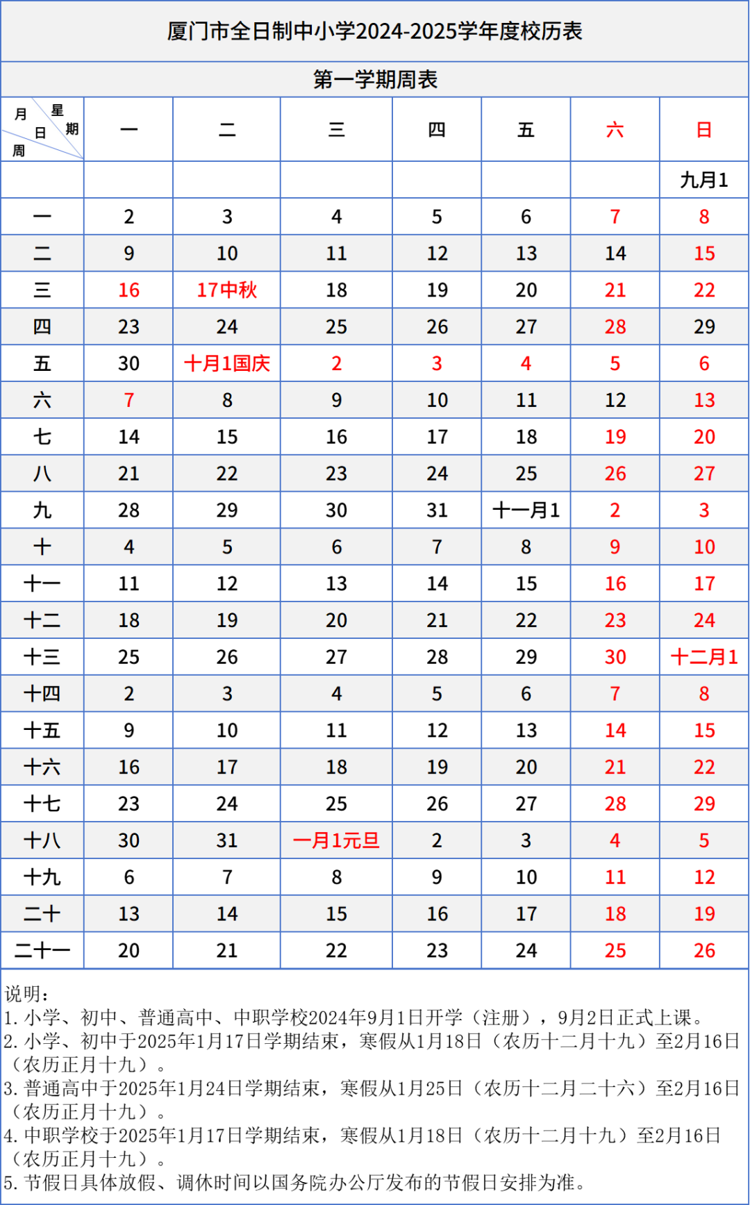 寒暑假校歷出爐!2024~2025廈門(mén)學(xué)校校歷表(含中職、中小學(xué)、幼兒園)